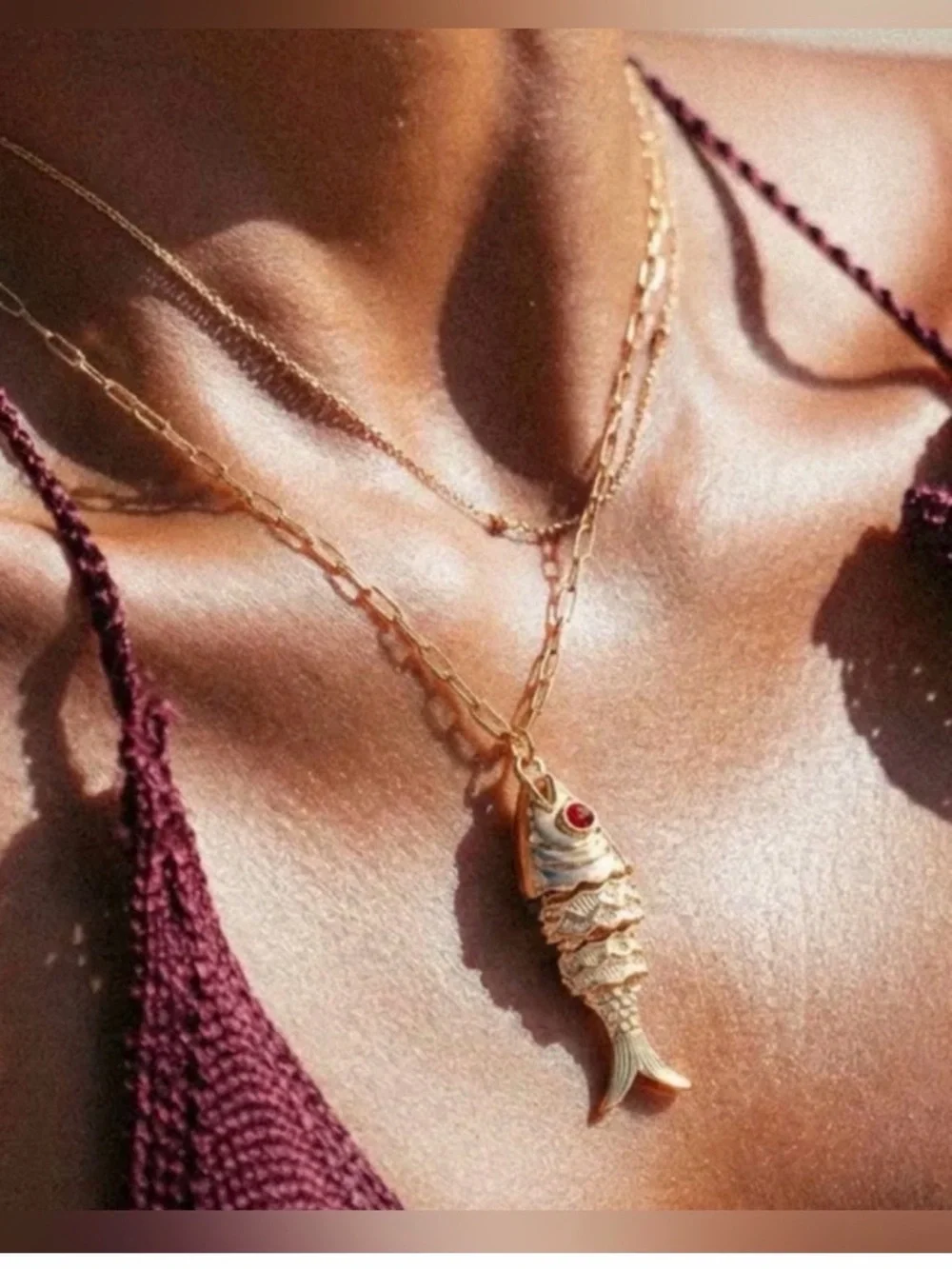 Fish Pendant Necklace with Red Gem Trendy Jewelry